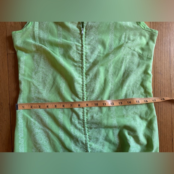 60s Vintage Green Cotton Shift Dress w Pleat - Picture 7 of 8